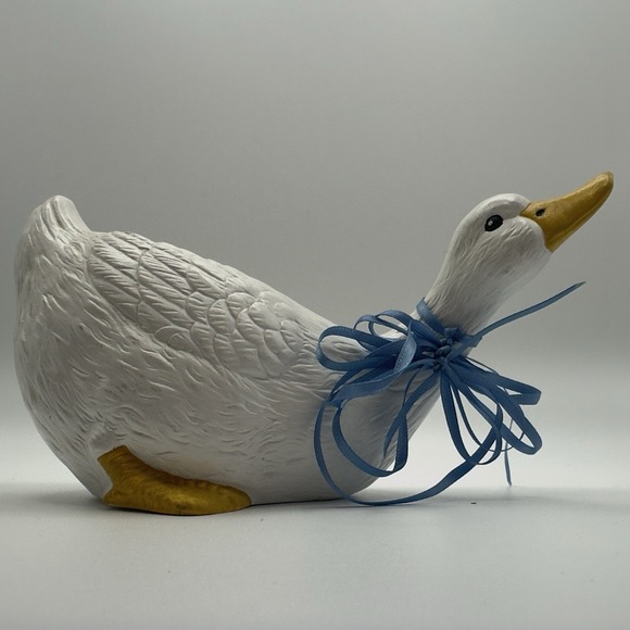 Other - Vintage Ceramic Goose Figurine Blue Ribbon Bow Farmhouse Country Decor 4.5x8